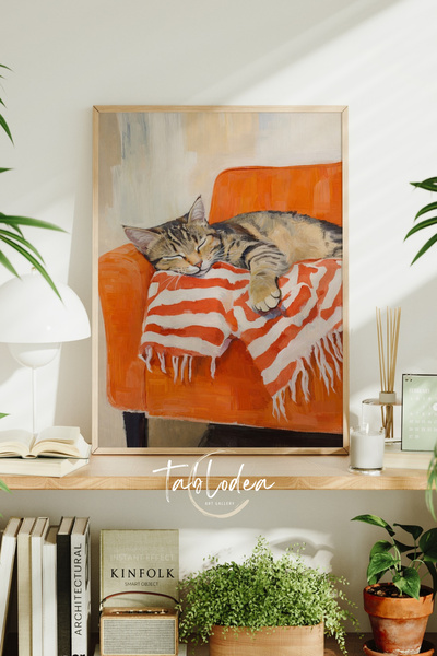 tablodea Pictură cu pisică adormită înrămată de Pinterest TD Minimalist Pinte...