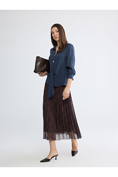 LC Waikiki Sparkling Choices by Shining Store Checked Embroidered Pleated Ski...