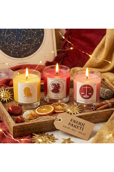 Astrolojik Enerji Burçlar Mum Paketi Aslan-Koç-Terazi Burçlar Mumu Kokulu Set