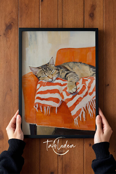 tablodea Pictură cu pisică adormită înrămată de Pinterest TD Minimalist Pinte...