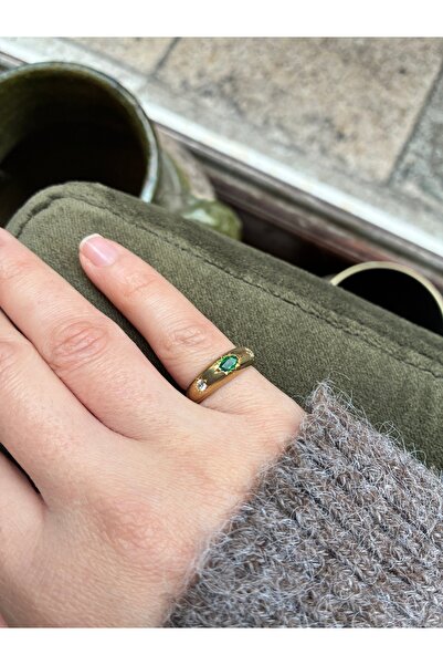 Miltonia Antique Brass Zircon Stone Ring Green White