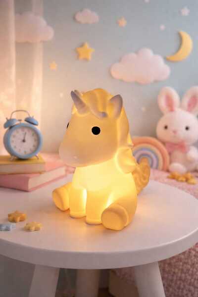 BASKIMARKETİM Unicorn Figürlü LED Gece Lambası – Çocuk Odası Dekoratif Masa L...