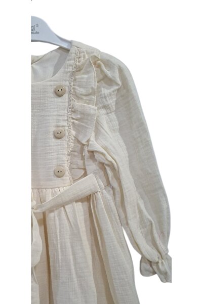 diğer 111 GVIA Kids Kız Çocuk Yan Düğmeli Müslin Elbise