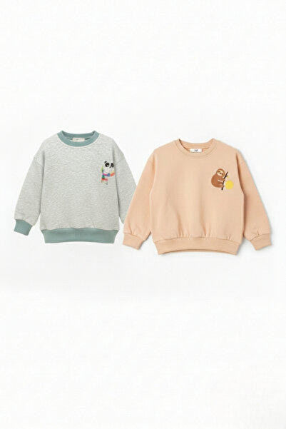 LOGO AKSESUAR Children's Cotton Colored Printed Oversized 2-Thread 2-Piece Sw...