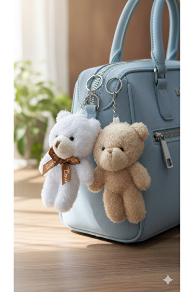 Şirin 2’li Pofuduk Yuvarlak Ayıcık Anahtarlık Seti - Yumuşak Peluş Çanta Akse...