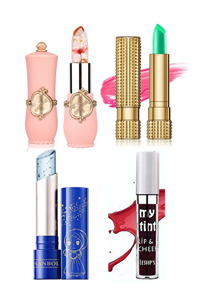 Lesvip's 4'lü Dudak Makyaj Seti Çiçekli Ruj & Tint & Sihirli Ruj & Prenses Ne...