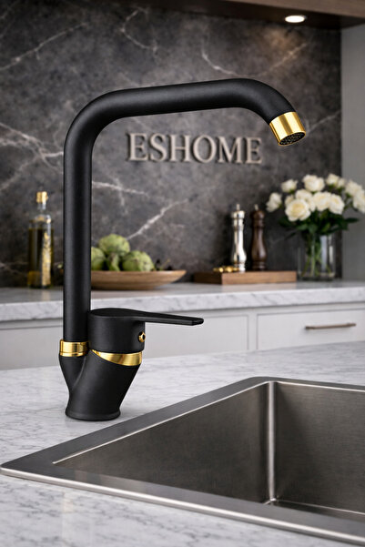 ESHOME Black Gold Corner Pipe Kitchen Sink Faucet