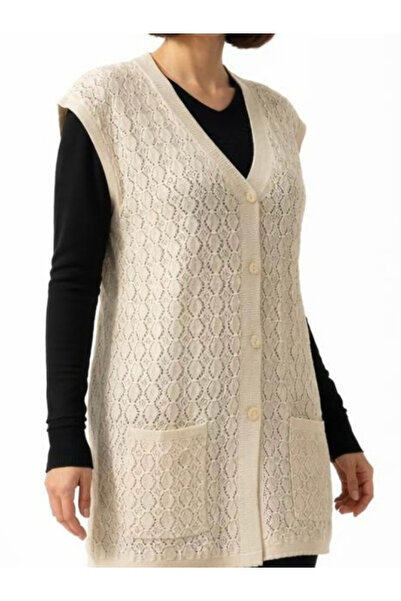 tiriTEK TRİKO Mercerized Baklava Patterned Mother's Vest / Cream