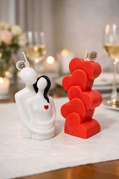 NovaCandleCo Romantik El Yapımı Mum Seti – Aşık Çift & Kalp Mum (2’li)