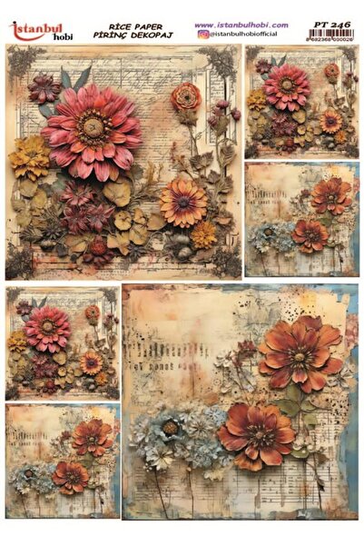 İstanbul Hobi Pirinç Dekopaj Kağıdı 30x42cm PT-246 Çiçek