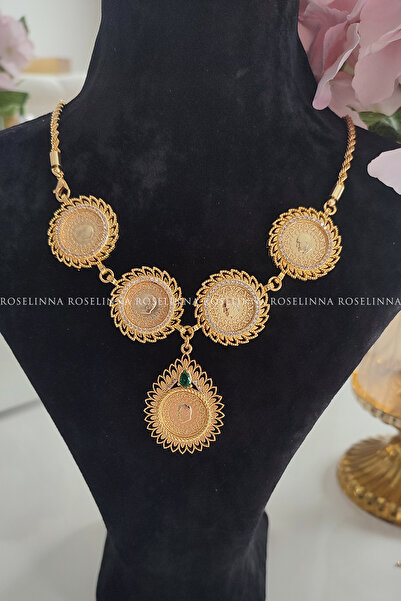 ROSELİNNA 5 Çeyrekli Yeşil Taşlı Kolye, Beşibirlik Kolye, Beşi biryerde Kolye...