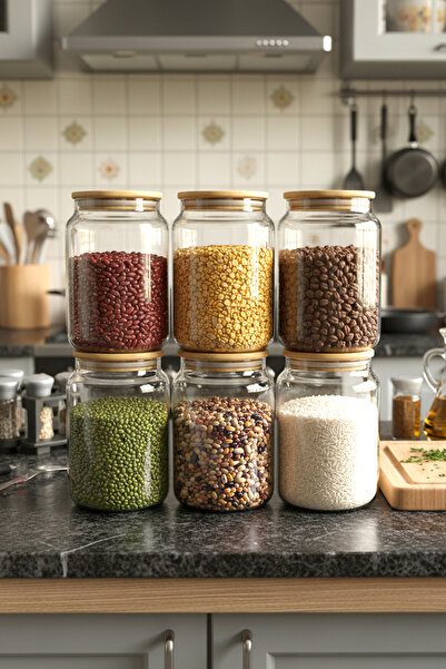 Amandus Noru - 6-Piece Glass Storage Jar with Bamboo Lid Bamboo Airtight Vacu...