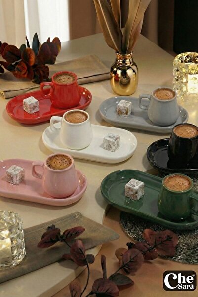 Che Sara 12 Parça Renkli Kahve Sunumluk Fincan Takımı | Lokum & Çikolata İkra...