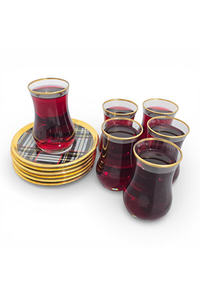 Sudedi Home Real Gold Gilded Gold Plaid 12 Piece Tea Set |   Glass Cup & Glas...