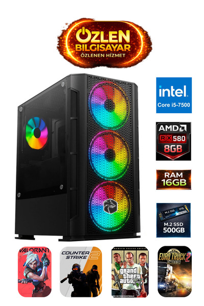 ÖZLEN XS2 - İ5 7500 | 16GB Ram | 500GB M.2 SSD | RX 580 8GB Oyuncu Masaüstü O...