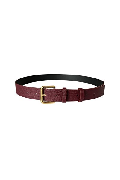 stravis Burgundy Belt with Gold Square Buckle