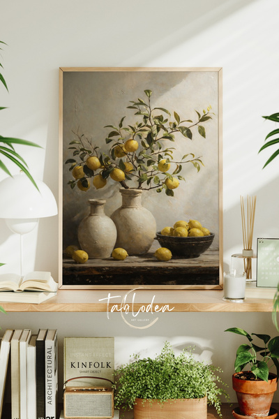 tablodea Pictură cu natură moartă cu lămâie TD în stil mediteranean, decor vi...