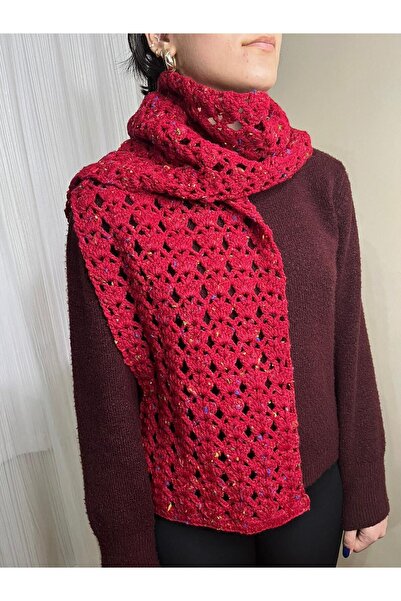 Öztürk Κόκκινο Χειροποίητο Πλεκτό Κασκόλ 180 x 26 εκ.