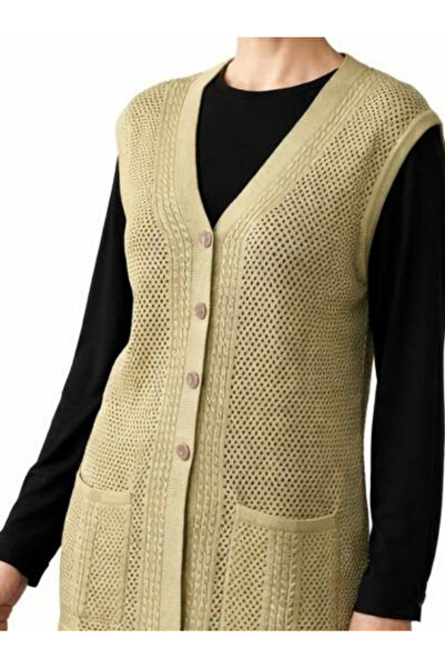 tiriTEK TRİKO Мерсеризирана коса с плитка Майчина жилетка / Крем