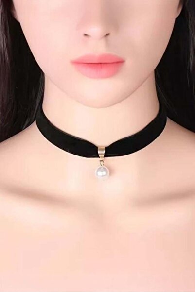Karakedi Black Pearl Bead Velvet Choker
