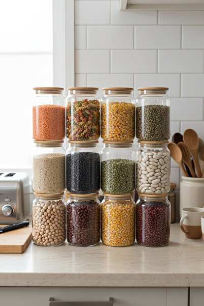 Amandus Noru - 12-Piece Glass Storage Jar with Bamboo Lid Bamboo Airtight Vac...