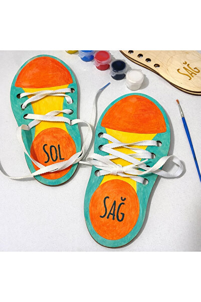 KİDEWO Ayakkabı Bağlama Ahşap Boyama Etkinlik Seti Eğitici Çocuk Aktivite Fır...