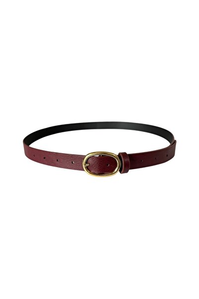 stravis Burgundy Belt with Gold Oval Buckle