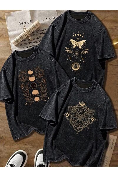 Mella&Co Mystic Moon & Butterfly Acid Wash TeeOversize, Unisex, Vintage Look,...