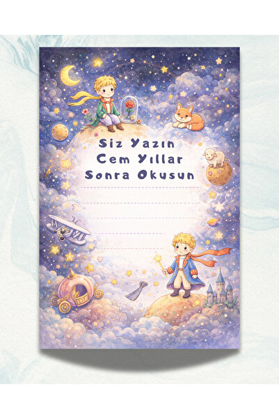 Dijital Nostal Kişiye Özel Küçük Prens Temalı 10 Adet Siz Yazın Kutlama Kartı...