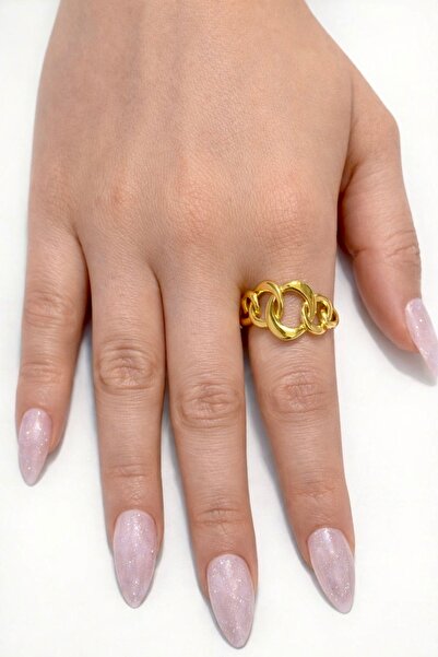 liore dünyası خاتم نسائي مطلي بالذهب بتصميم سلسلة قابل للتعديل - تصميم عصري و...