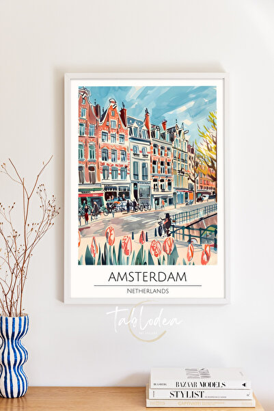 tablodea Tablou cu peisaj urban retro în stil Pinterest, Amsterdam, cu poster...