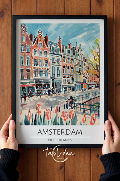 tablodea Tablou cu peisaj urban retro în stil Pinterest, Amsterdam, cu poster...
