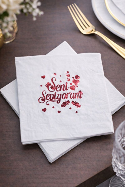 Baloncu Dede Seni Seviyorum Baskılı Peçete 16 Adet Romantik Masa Süsü Sevgili...