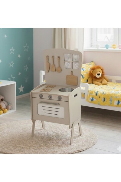 DOKTOR AHŞAP AHŞAP OYUNACAK MUTFAK OYUN MUTFAĞI MDF LAM KREM