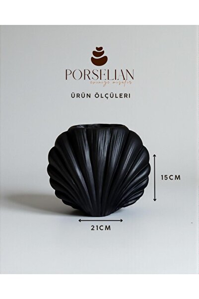 Porselian Dekoratif Beton Deniz Kabuğu Obje & Vazo - El Yapımı Modern Ev Aksesuarı 21x15 cm