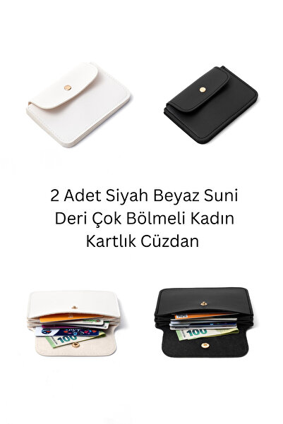 macsoo 2 Pieces Black and White Faux Leather Multi-Compartment Women's Card H...