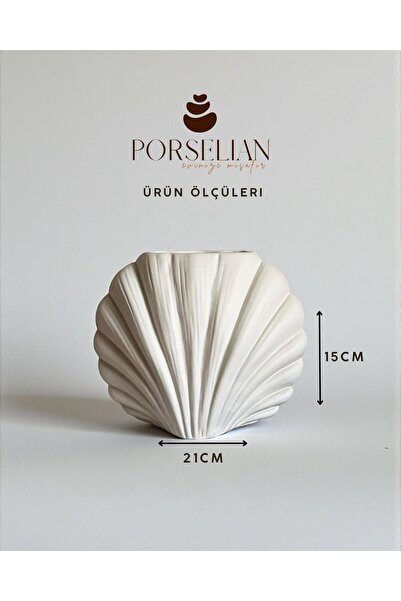 Porselian Dekoratif Beton Deniz Kabuğu Obje & Vazo - El Yapımı Modern Ev Aksesuarı 21x15 cm