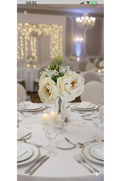 Miha Deco Μπουκέτο νυφικής ανθοδέσμης με σύνθεση από λευκά τριαντάφυλλα 30 εκ.