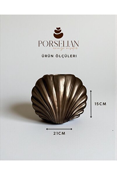 Porselian Dekoratif Beton Deniz Kabuğu Obje & Vazo - El Yapımı Modern Ev Aksesuarı 21x15 cm