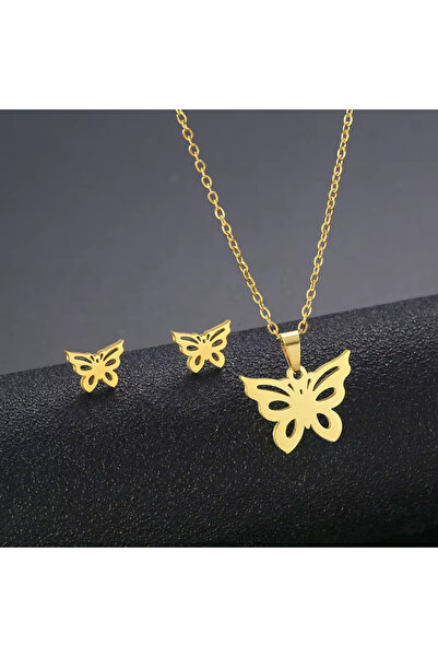 Kracer 18K Gold Plated Necklace and Earring Set, Butterfly Pattern, Stainless...