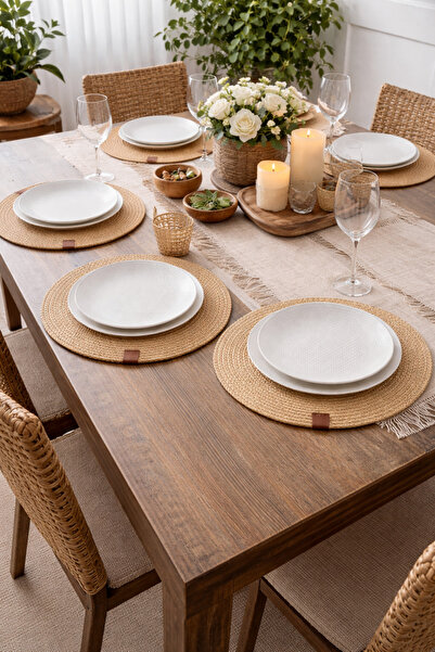 Aguila Home Hasır Rengi Jüt Supla 6'lı Set Amerikan Servis - Lüks Amerikan Se...