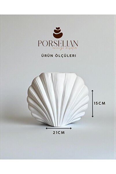 Porselian Dekoratif Beton Deniz Kabuğu Obje & Vazo - El Yapımı Modern Ev Akse...