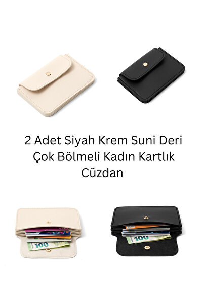 macsoo طقم محفظة نسائية من الجلد الصناعي باللون الأسود الكريمي متعدد الأقسام ...