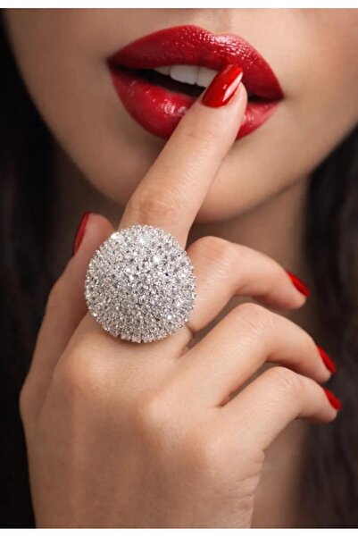 KANERUZ Silver Color Stone Detailed Adjustable Design Ring