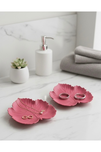 Silver Set of 2 Decorative Matte Pink Leaf-Shaped Presentation Plates & Snack...