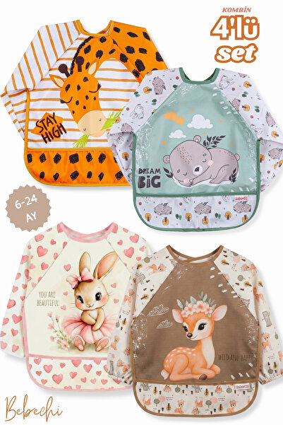 Bebechi مجموعة من 4 قطع من مريلة الأطفال الصديقة للبيئة، مقاومة للسوائل، مناس...