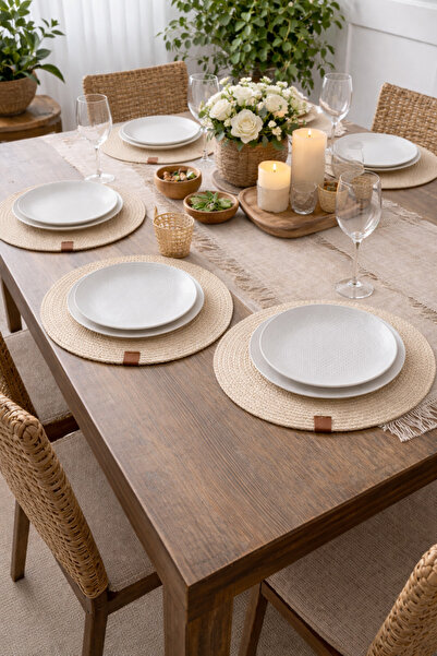 Aguila Home Bej Jüt Supla 6'lı Set Amerikan Servis - Lüks Amerikan Servis