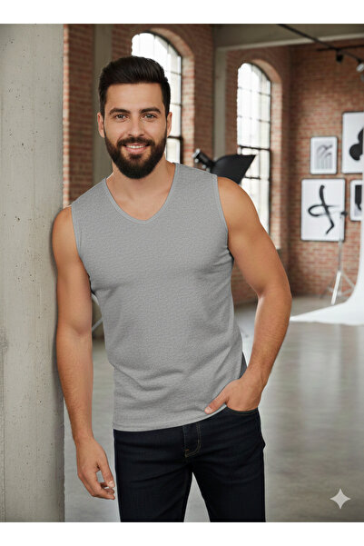 Lüx Wood Lüx Erşah 504 Series 95% Cotton Stretch Fabric V-Neck Zero Sleeve Me...