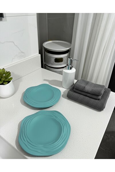 Silver Set of 2 Aqua Turquoise Wavy Design Decorative Presentation Plates & J...