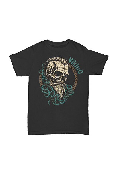 l'eivor Craniu viking cu imprimeu Bumbac negru tricou